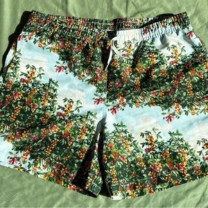 Bather Floral Tropical Swim Trunks - Green & Sky Blue